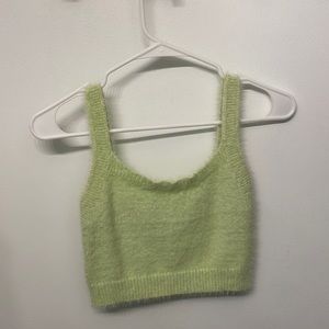 Neon green fuzzy crop top
